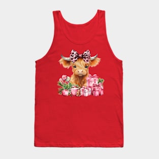 Highland baby cow pink presents bow leopard Tank Top